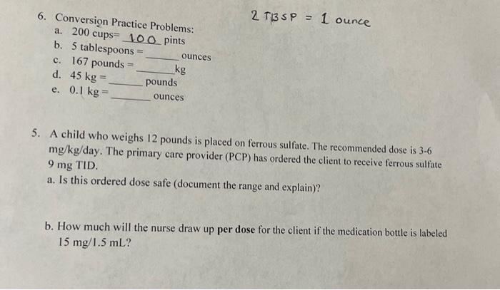 Solved 6. Conversion Practice Problems a. 200 cups 100 Chegg