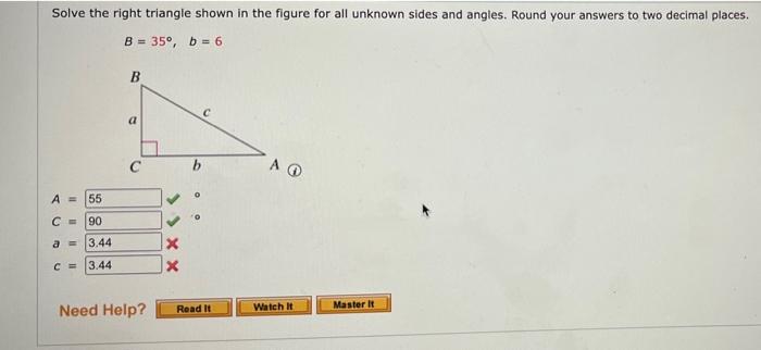 Solved Solve the right triangle shown in the figure for all | Chegg.com
