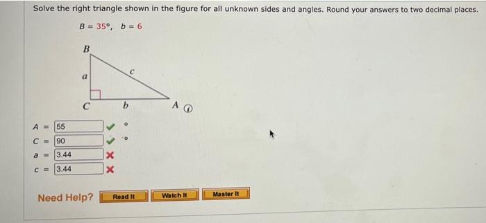 Solved Solve the right triangle shown in the figure for all