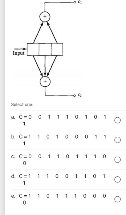 Solved C1 Input + C2 Select one: a. C= 0 0 1 1 1 0 1 0 1 1 O | Chegg.com