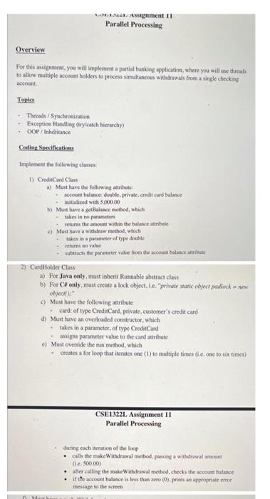 Solved LASSRnment 11 Parallel Processing Overview For this | Chegg.com