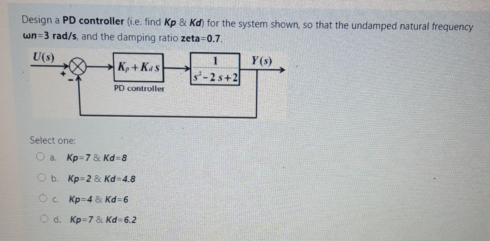 Solved Design a PD controller (i.e. find Kp & Kd) for the | Chegg.com