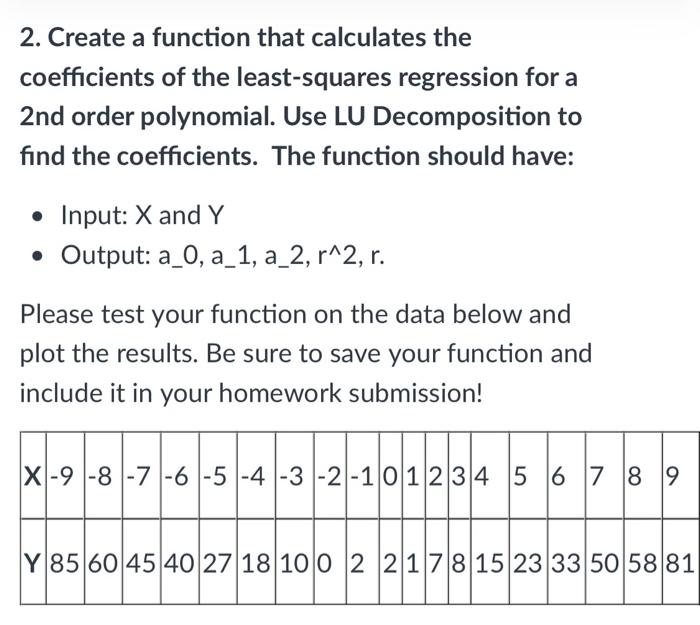 Solved 2. Create a function that calculates the coefficients | Chegg.com