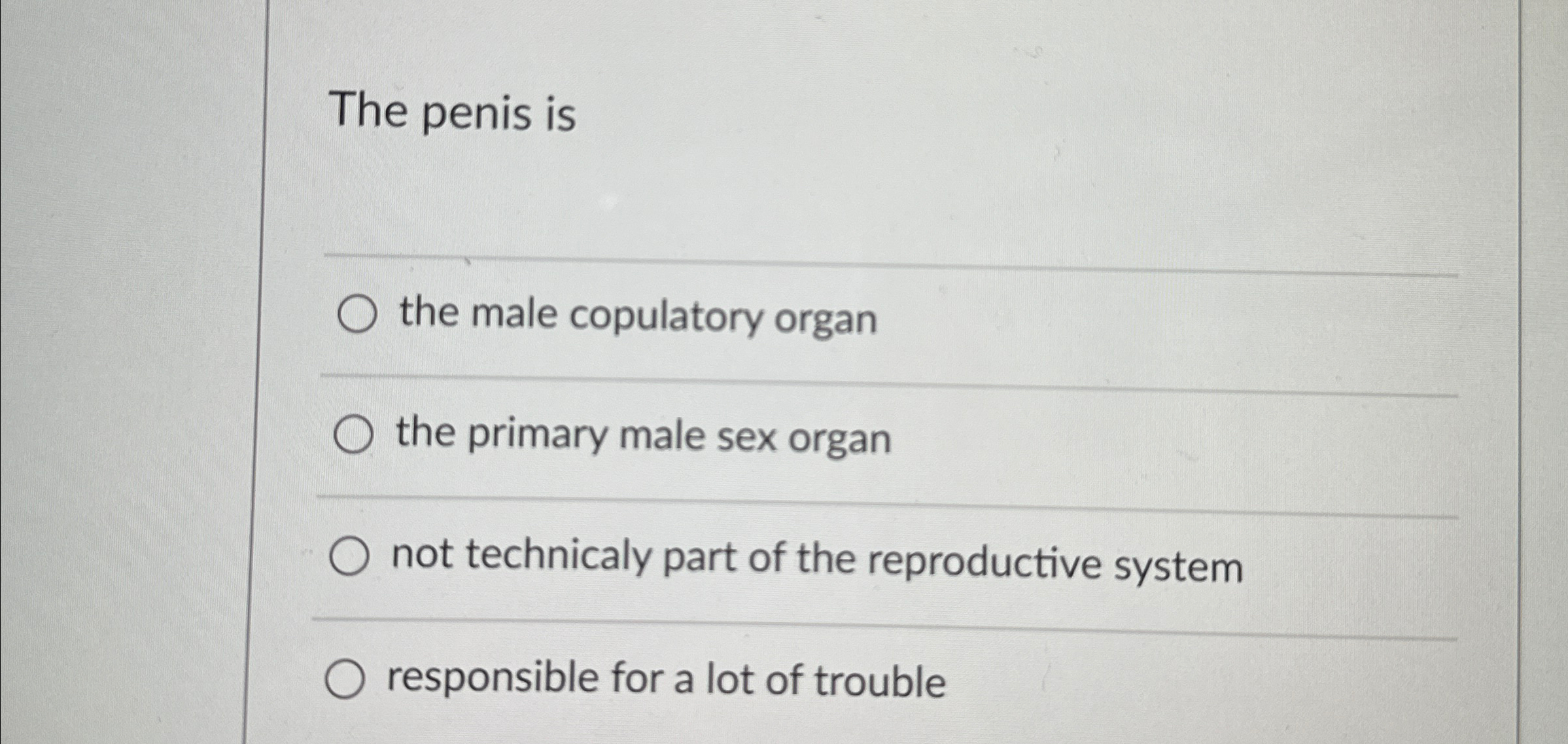 The penis isthe male copulatory organthe primary male | Chegg.com