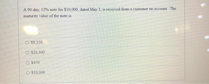 Solved A 90-day, 12% note for $10,000, dated May 1, is | Chegg.com