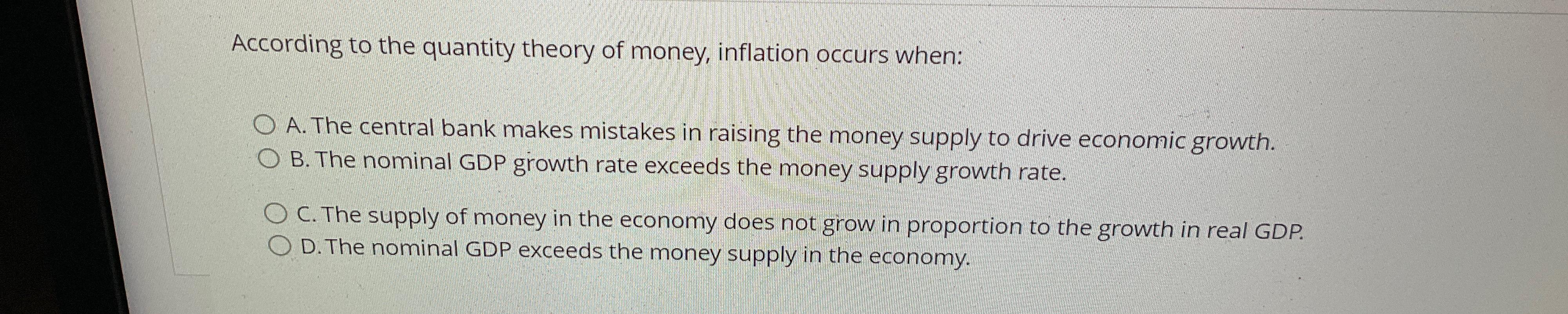 Solved According To The Quantity Theory Of Money, Inflation | Chegg.com