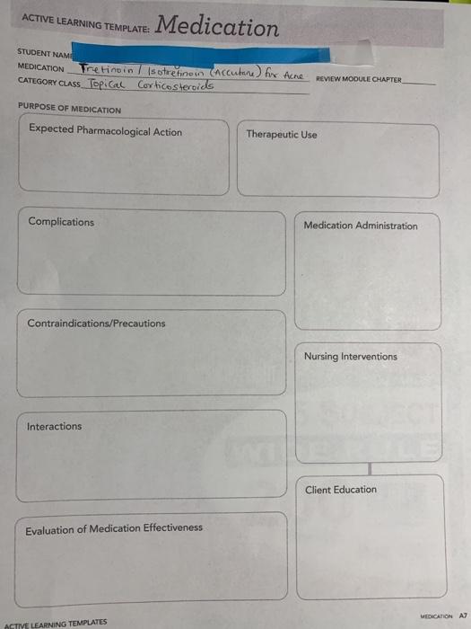 Solved ACTIVE LEARNING TEMPLATE Medication STUDENT NAME | Chegg.com