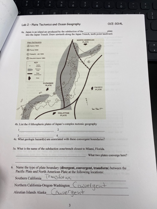 Solved Lab 2 Plate Tectonics and Ocean Geography OCE3014L