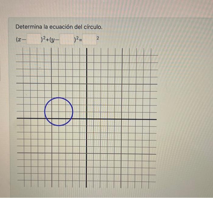 Determina la ecuación del círculo. \[ (x-\quad)^{2}+(y-\quad)^{2}=\quad 2 \]