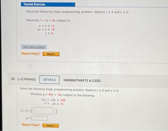 Solved Tutorial Exercise Solve The Following Linear | Chegg.com