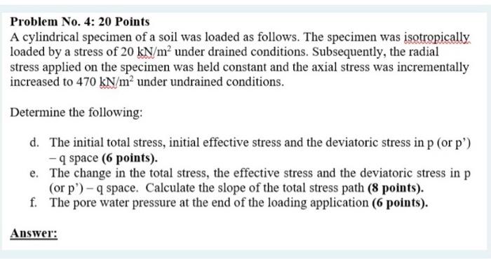 Solved Problem No. 4: 20 Points A cylindrical specimen of a | Chegg.com