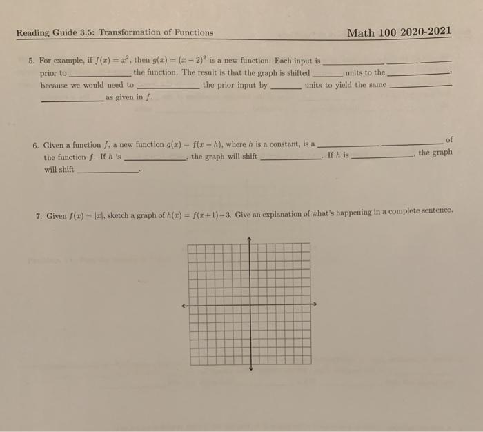 Solved Reading Guide 3.5: Transformation of Functions Math | Chegg.com