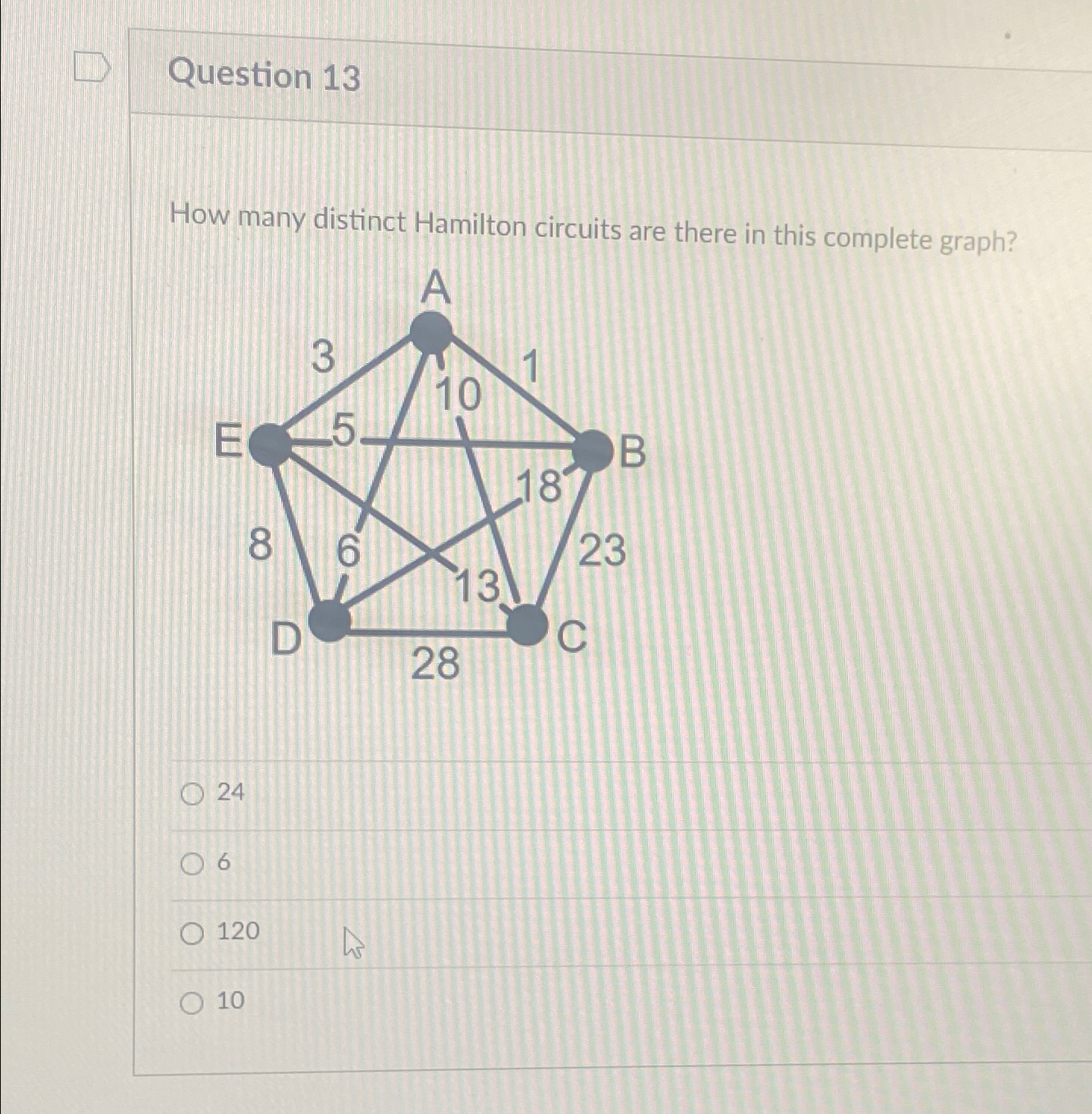 Question 13How many distinct Hamilton circuits are | Chegg.com