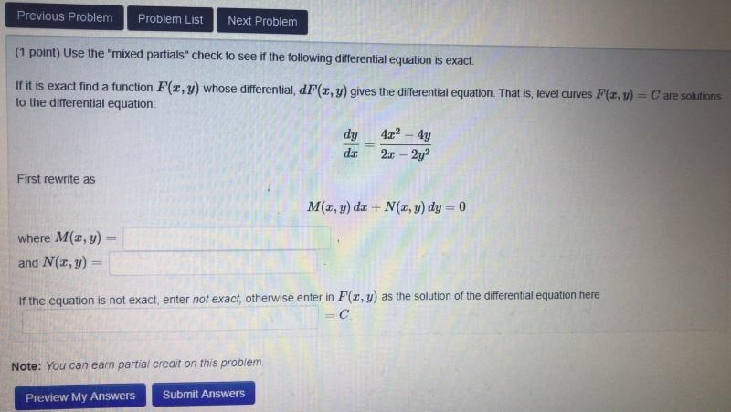 Solved Previous Problem Problem List Next Problem (1 point) | Chegg.com