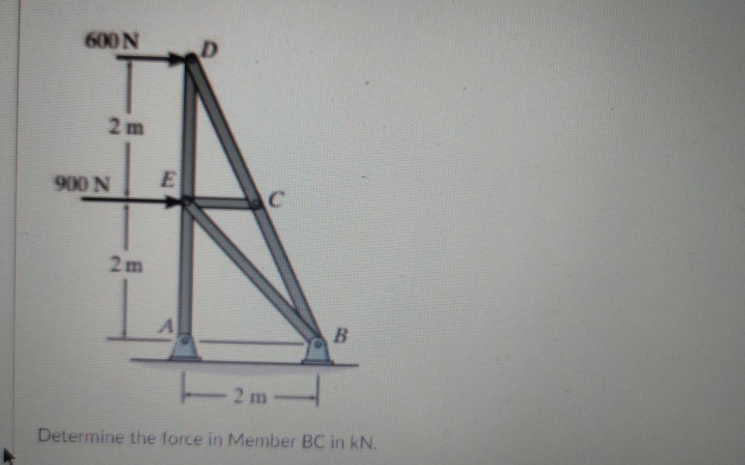 Solved 600n D 900 N Determine The Force In Member Bc In Kn