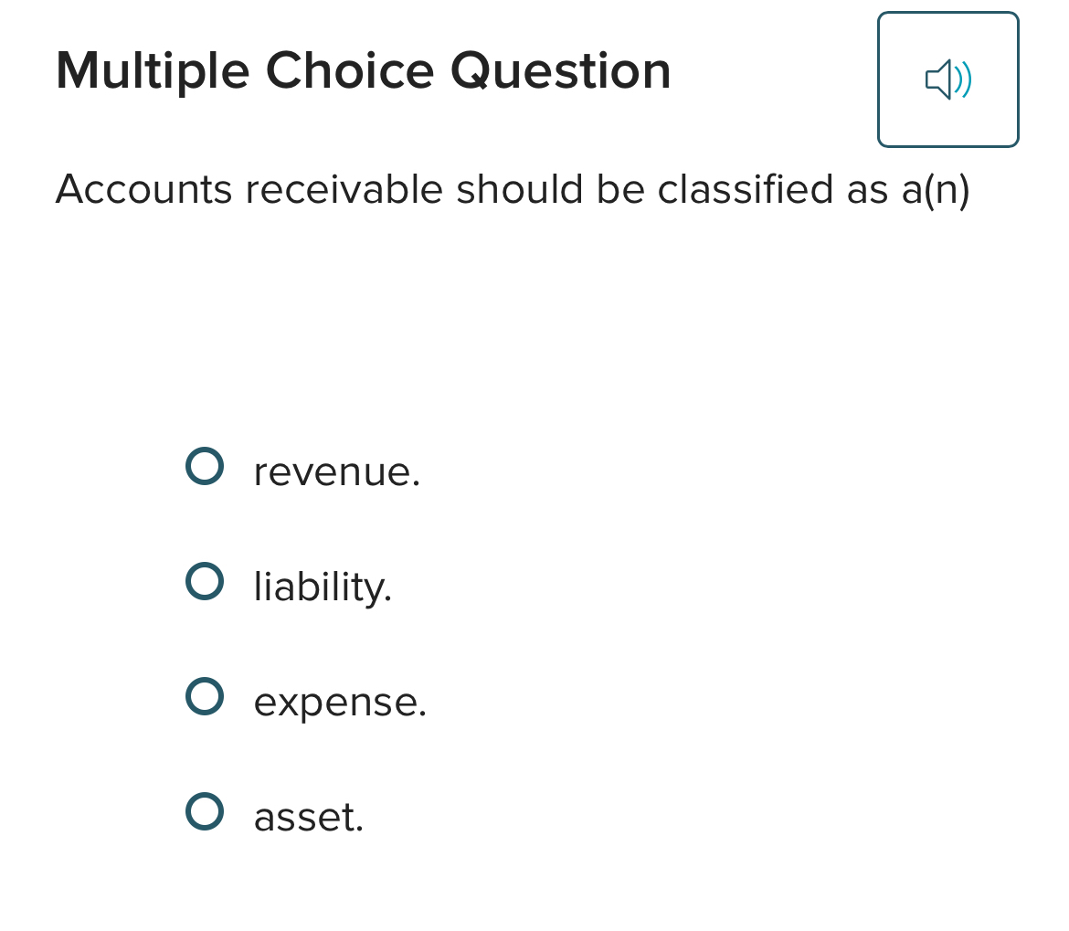 Solved Multiple Choice QuestionAccounts receivable should be | Chegg.com