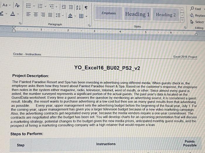 Solved YO_Excel16_BU02_PS2_v2 Project Description The