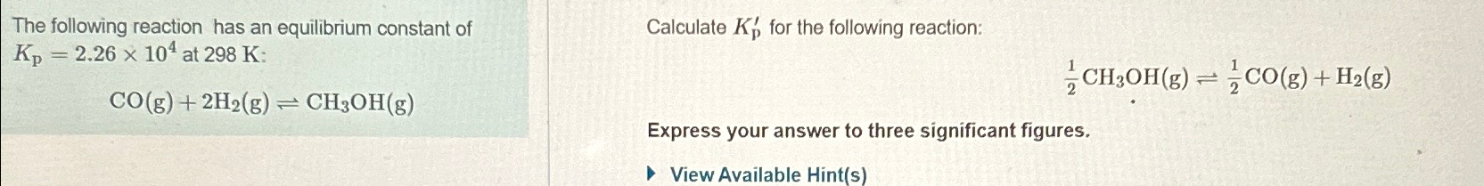 Solved The following reaction has an equilibrium constant of | Chegg.com