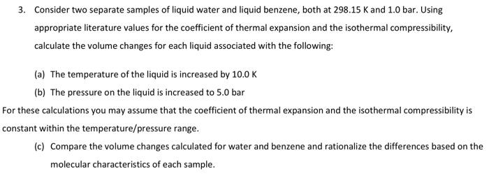 Solved 3. Consider two separate samples of liquid water and | Chegg.com