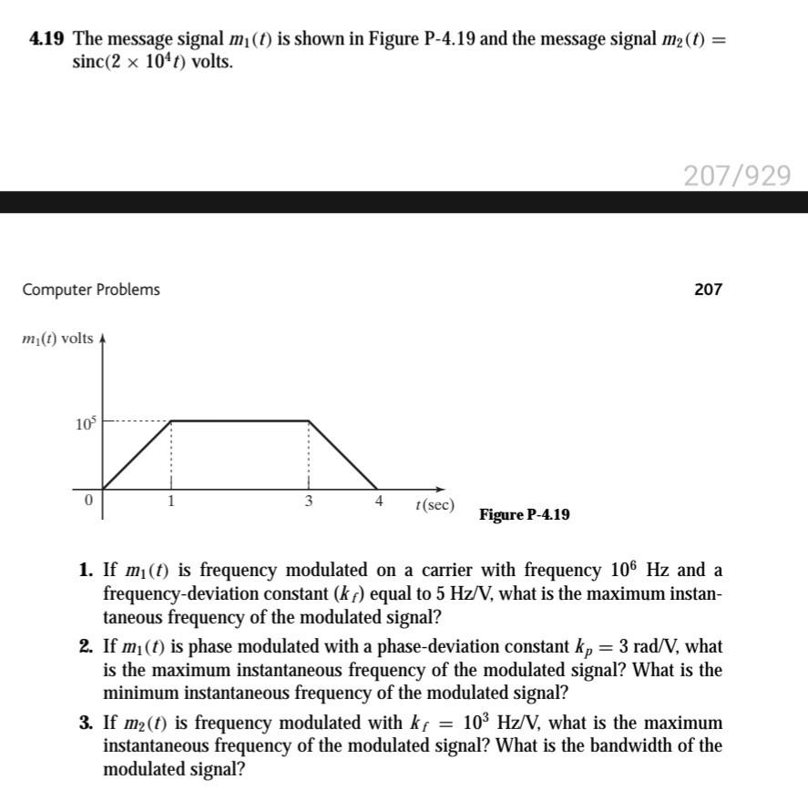 Solved 4.19 The Message Signal M1(t) Is Shown In Figure | Chegg.com