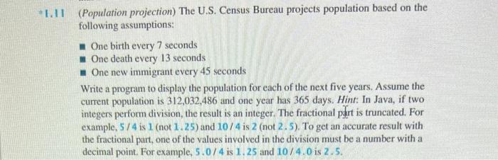 Solved 11 (Population projection) The U.S. Census Bureau | Chegg.com