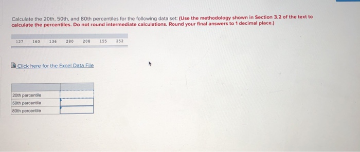 Solved Calculate the 20th, 50th, and 80th percentiles for | Chegg.com