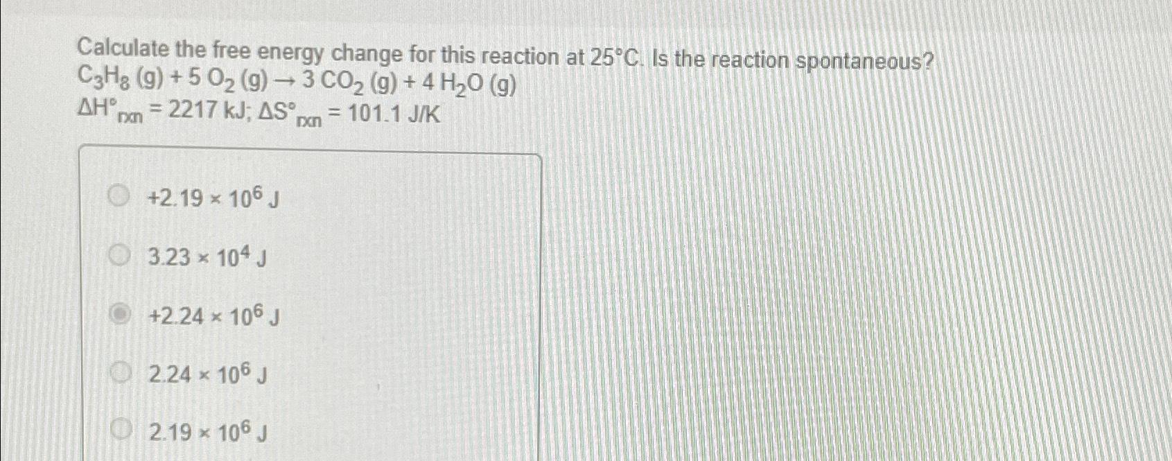 Solved Calculate the free energy change for this reaction at | Chegg.com