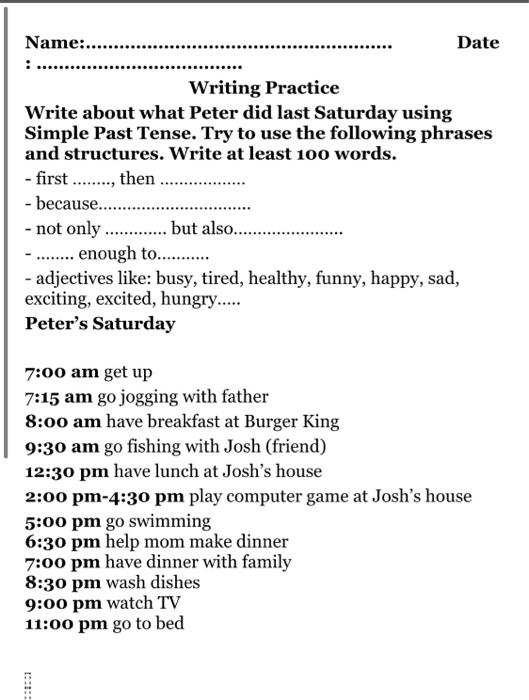 Solved Name Date Writing Practice Write About What Chegg Com