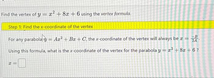 how to find y coordinate of vertex of parabola