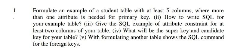 Solved 1 Formulate an example of a student table with at | Chegg.com