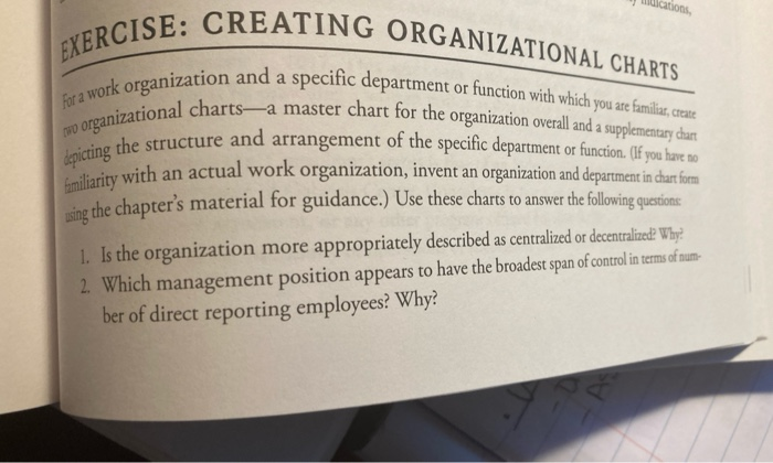 EXERCISE: CREATING ORGANIZATIONAL CHARTS For a work | Chegg.com