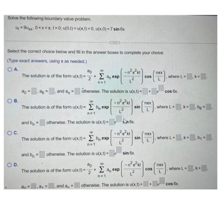 Solved Solve The Following Boundary Value Problem. Ut=9uxx,0 | Chegg.com