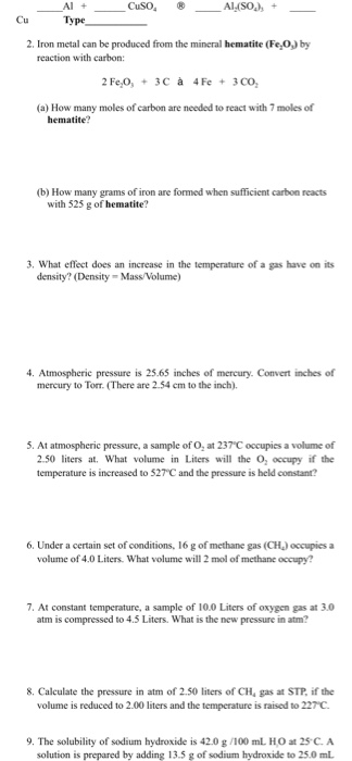 Solved Cuso Ai So Cu Al Type 2 Iron Metal Can Be Chegg Com