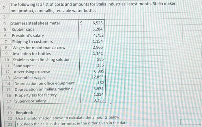 the-following-is-a-list-of-costs-and-amounts-for-chegg