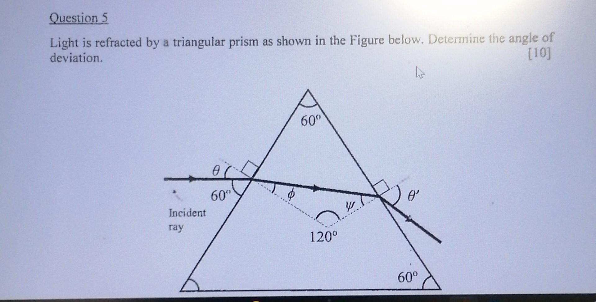 Solved Light is refracted by a triangular prism as shown in | Chegg.com