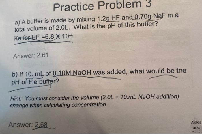 Solved Practice Problem 3 a) A buffer is made by mixing 1.29 | Chegg.com
