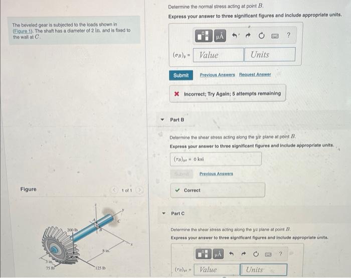 Solved Determine the normal stress acting at point B. | Chegg.com