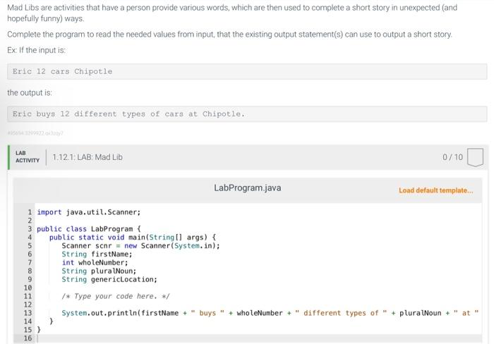 Solved in java pleasehelp find the missing part of the code | Chegg.com