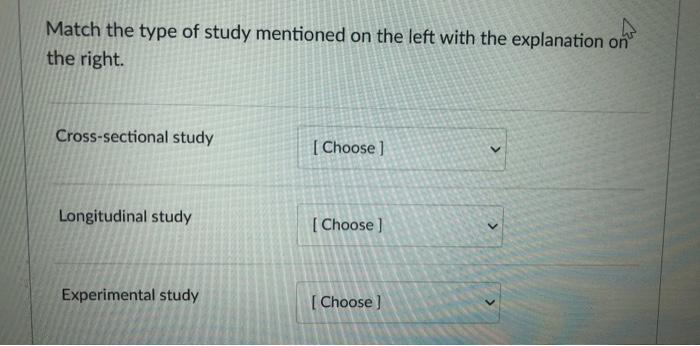 Solved Match the type of study mentioned on the left with | Chegg.com