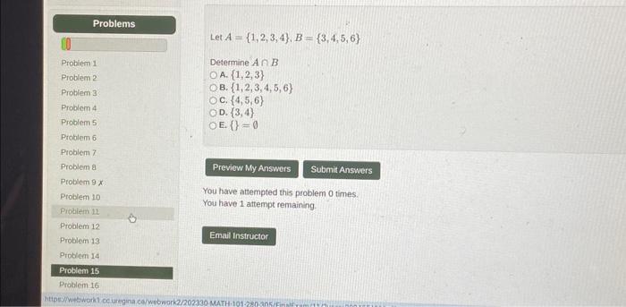 Solved Let A={1,2,3,4},B={3,4,5,6} Determine A∩B A. {1,2,3} | Chegg.com