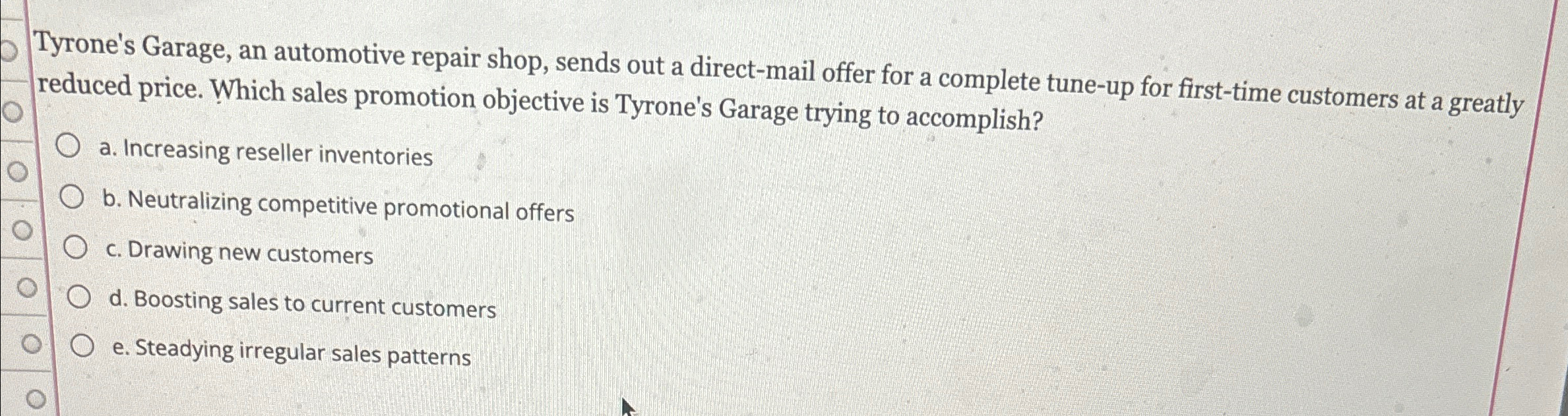 Solved Tyrone's Garage, an automotive repair shop, sends out