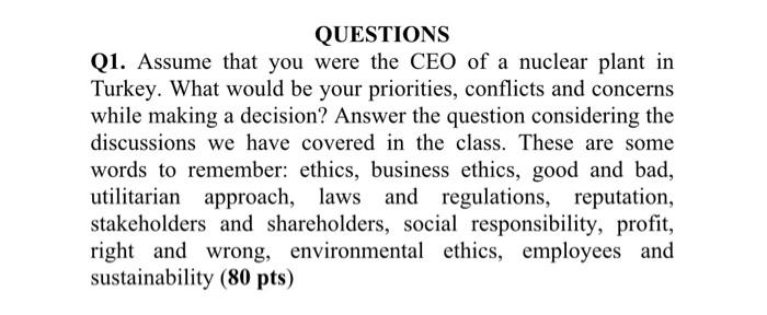 Solved QUESTIONS Q1. Assume that you were the CEO of a | Chegg.com