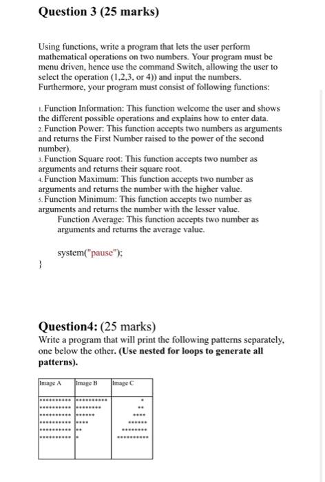 Solved Question 1 (25 marks) Write a program using a Switch | Chegg.com