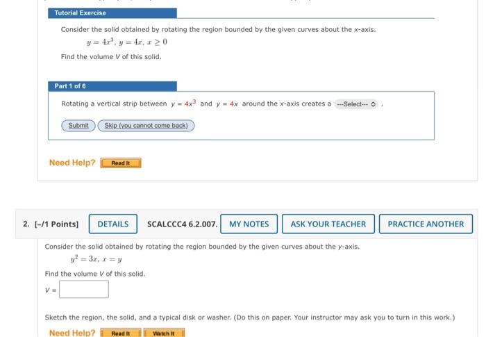 Solved Tutorial Exercise Consider the solid obtained by | Chegg.com