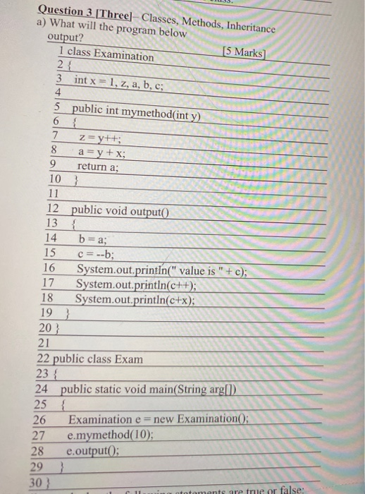 Solved Question 3 [Three] - Classes, Methods, Inheritance a) | Chegg.com