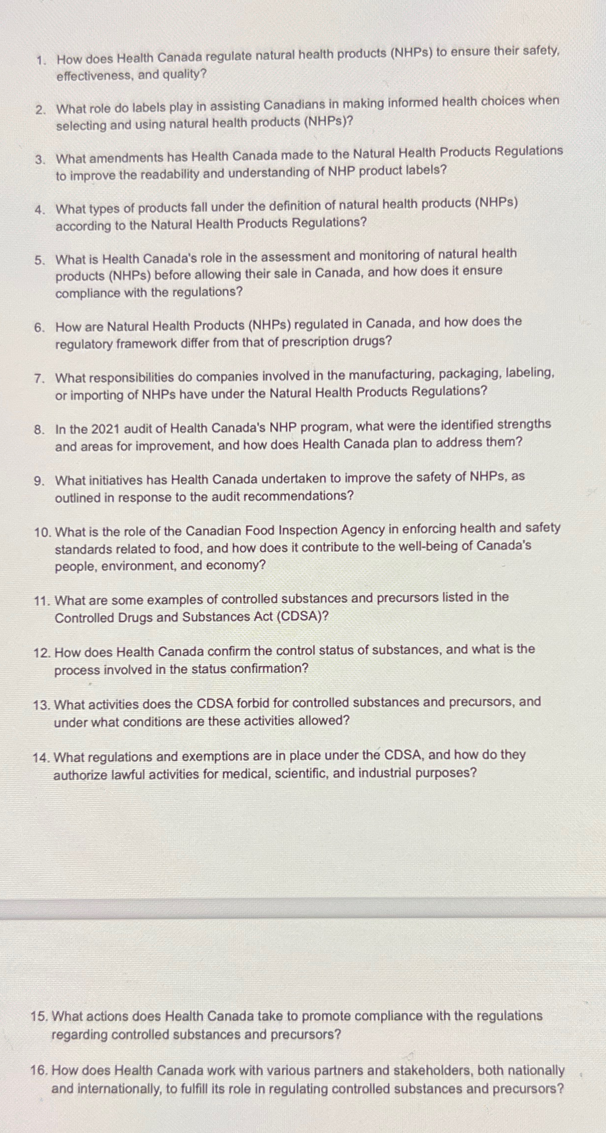 Solved How does Health Canada regulate natural health | Chegg.com