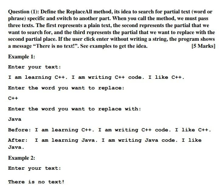 Solved Question (1): Define the ReplaceAll method, its idea | Chegg.com