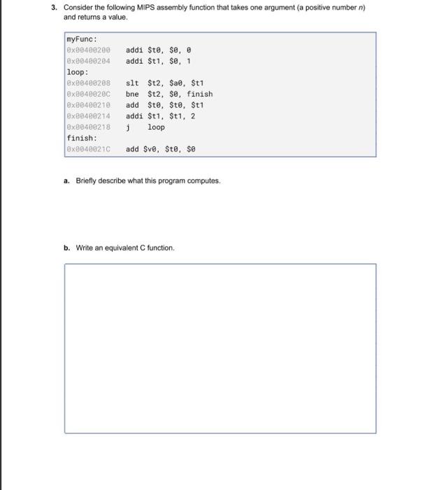 Solved 3. Consider The Following MIPS Assembly Function That | Chegg.com