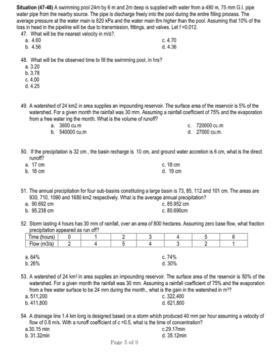 Solved Situation (47-48) A swimming pool 24m by 6 m and 2m | Chegg.com