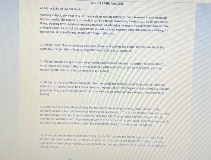60 Marks ( 15% of Overall Marks) Working | Chegg.com